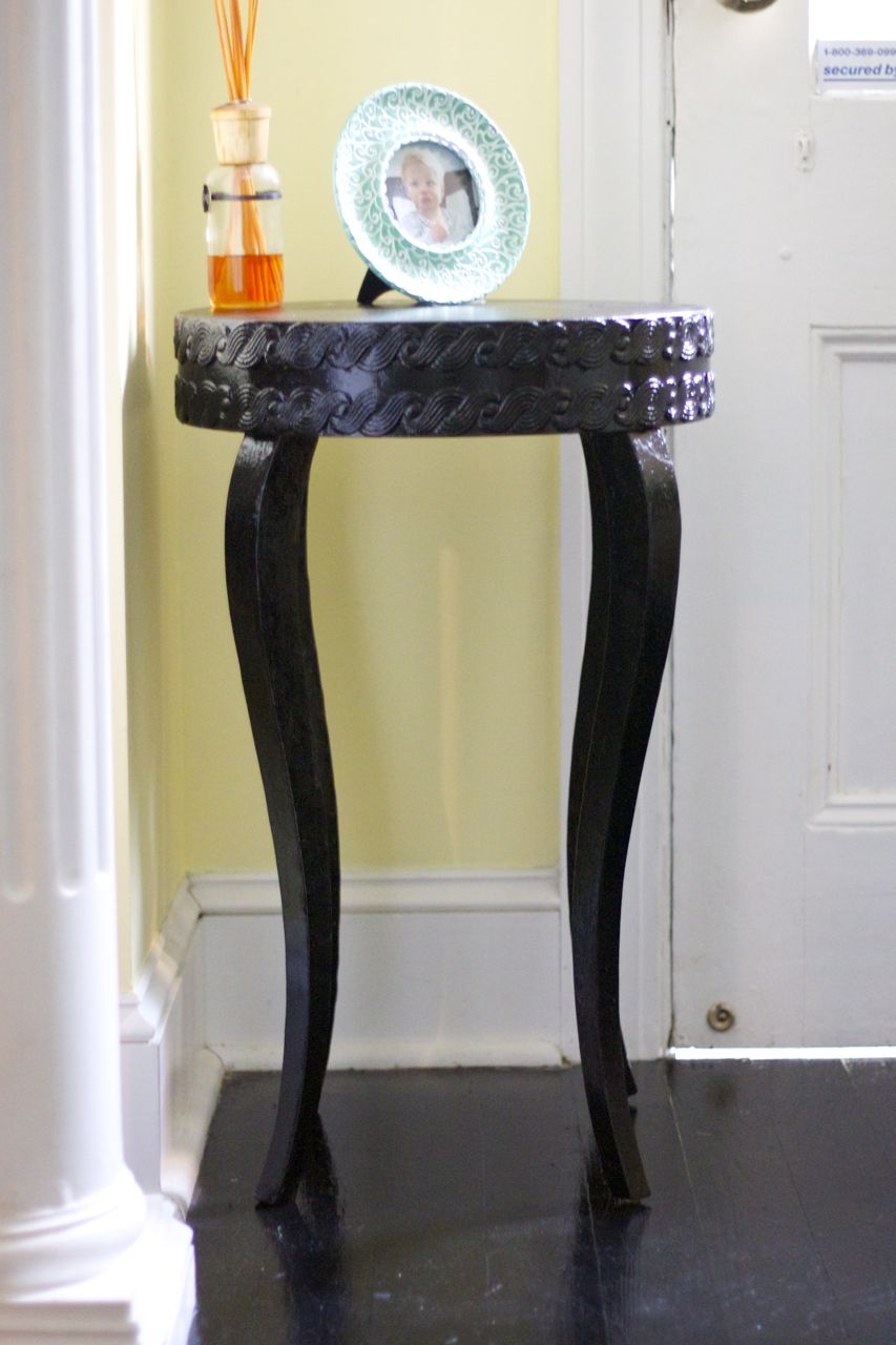 diy black glitter table in hallway