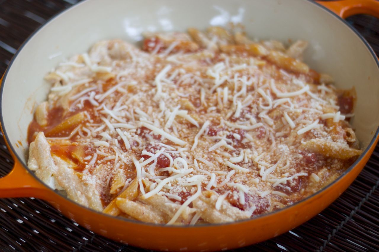 assembling baked penne