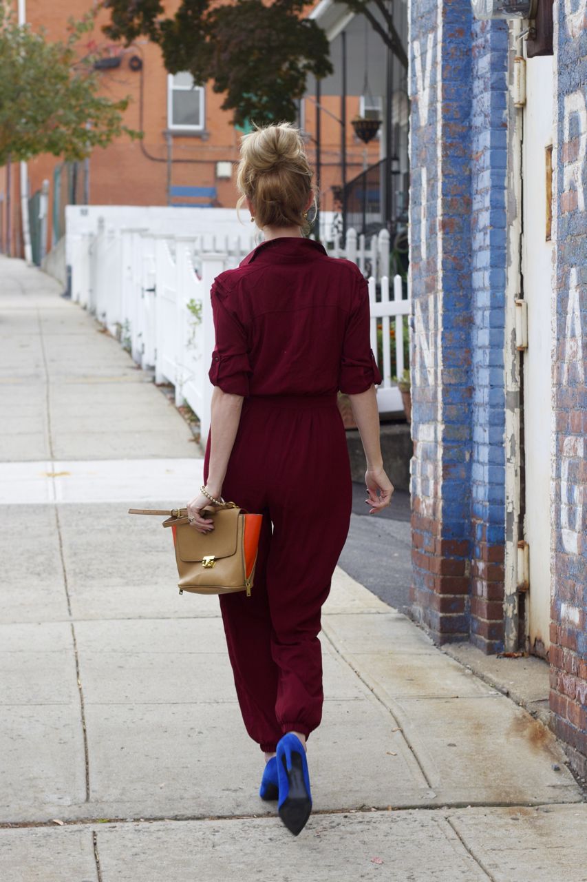 maroon jumpsuit