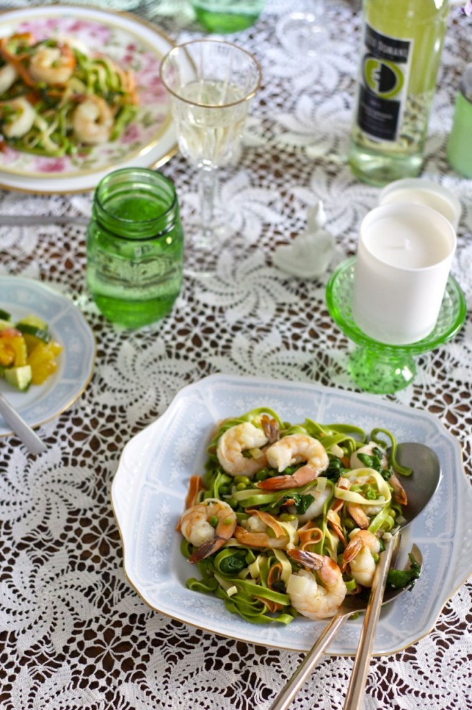 pasta shrimp peas