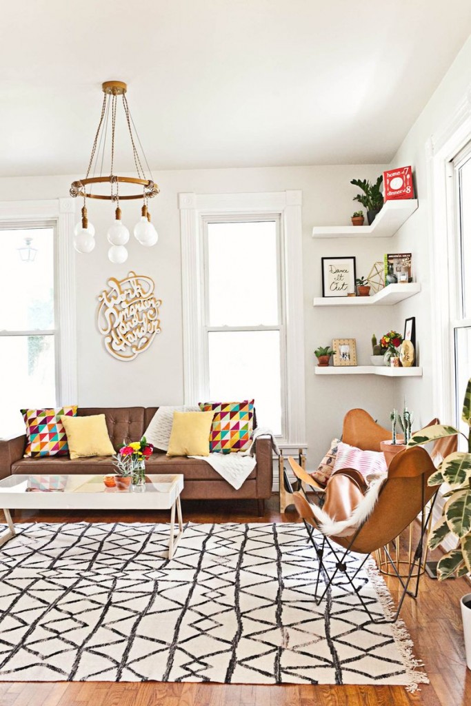 black and white living room rug