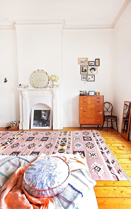 pink rug bedroom aztec