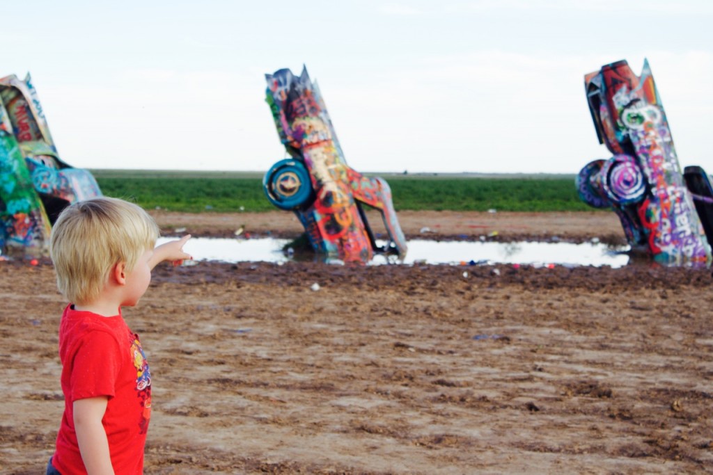 kid at cadillac ranch
