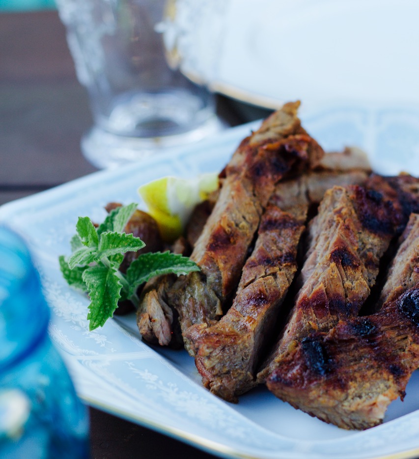 grilled strip steak lemon arugula