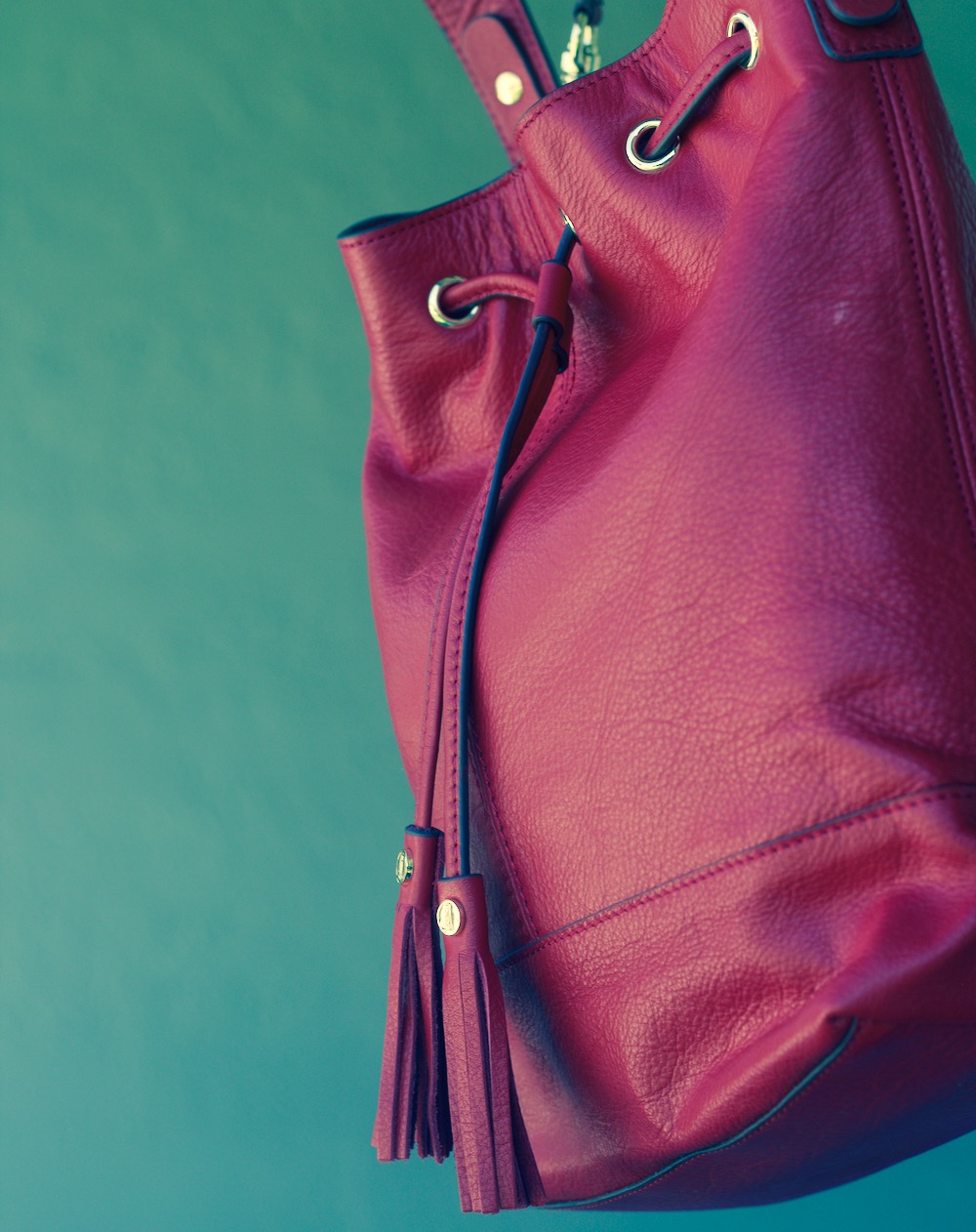 lands end red leather bag