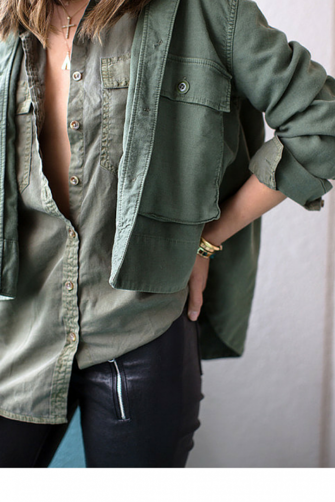 olive army green button down shirt