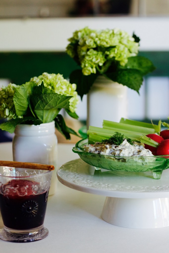 store bought dip topped with fresh dill for easy entertaining