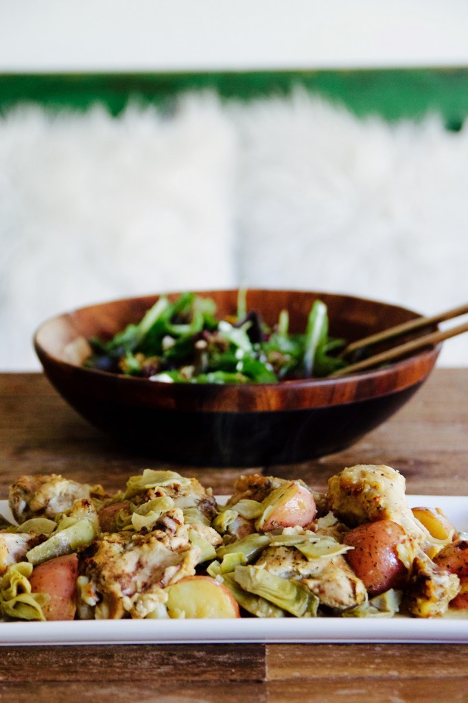 walnut, goat cheese and cherry salad with chicken and artichoke hearts4