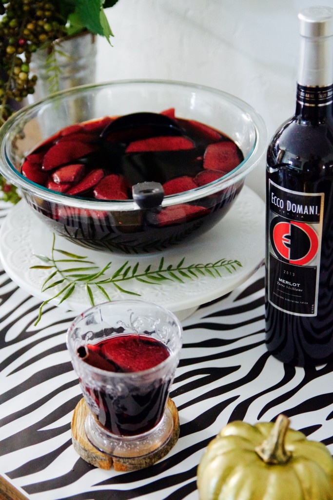 hot spiced wine made with lemon juice and ecco domani merlot