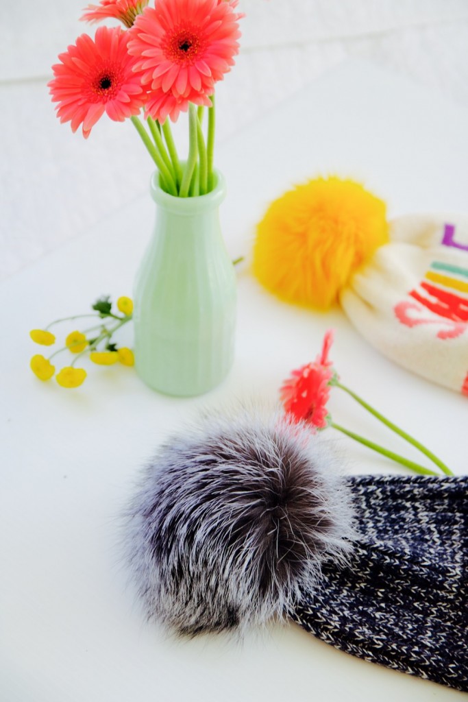 Adrienne Landau oversize knit pom pom beanie