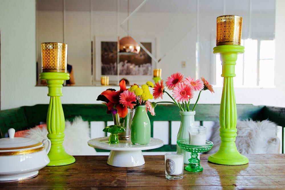 Thanksgiving holiday centerpiece with pink and neon colors