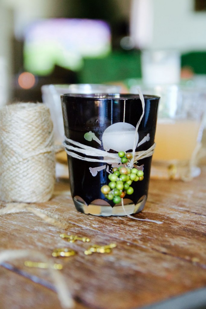 skull glass with rope and berry wine charm
