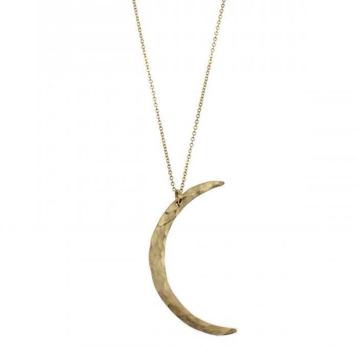Hammered gold crescent moon charm necklace from glam | camp