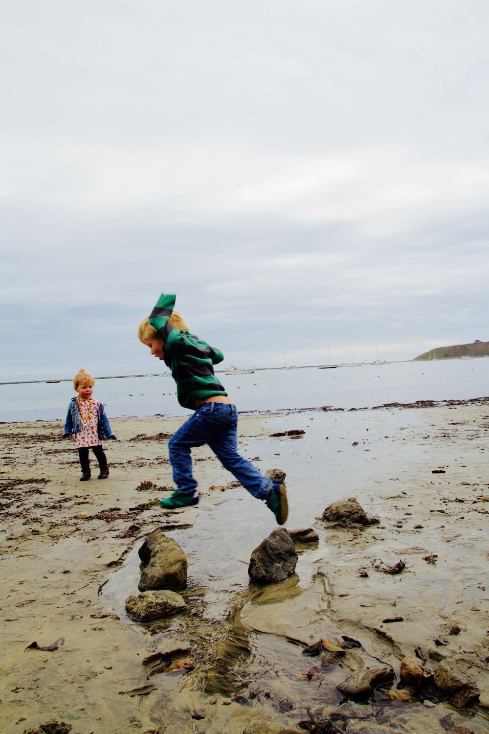 Jumping in the water at Half Moon Bay