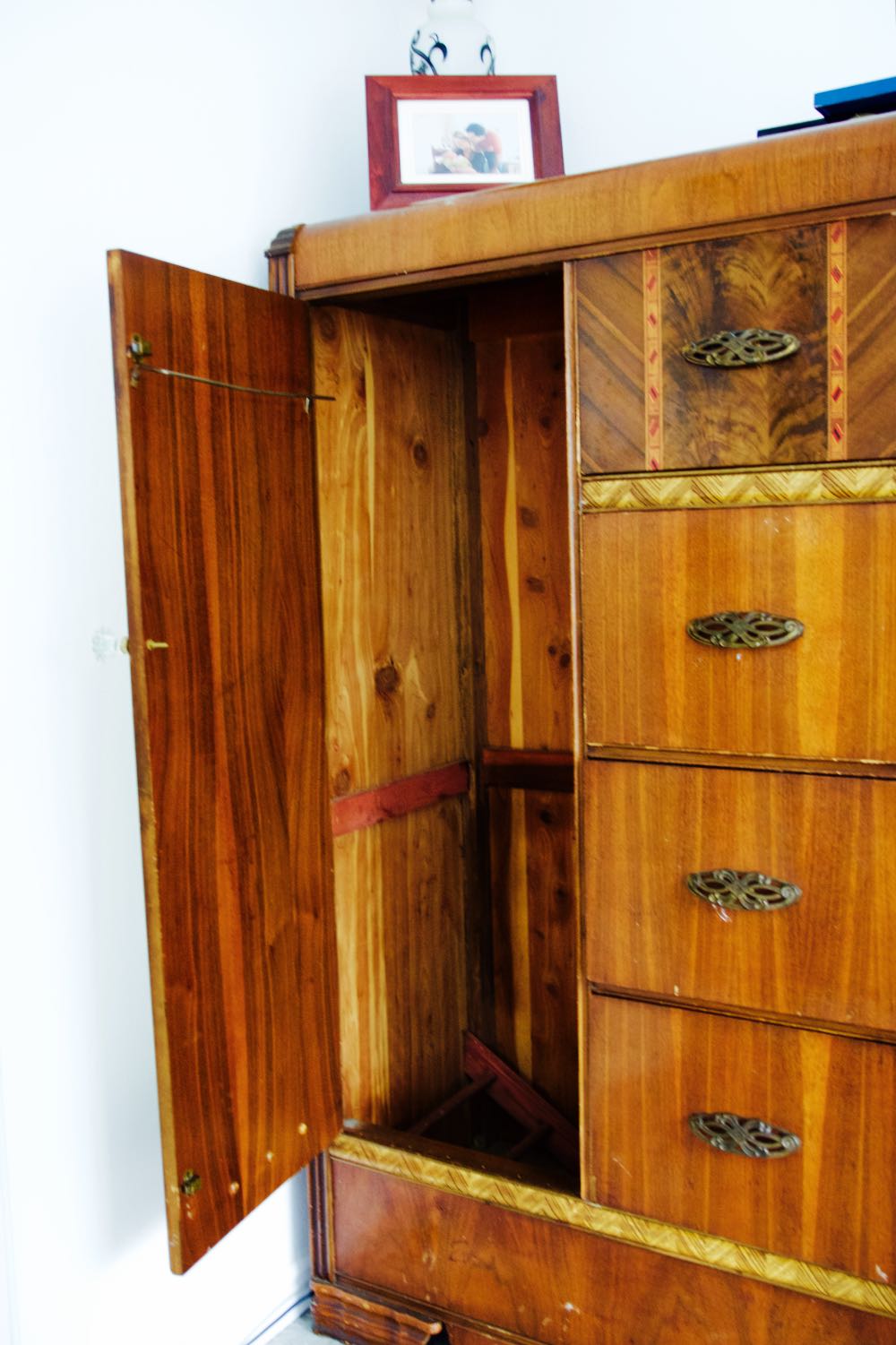 A wood wardrobe and dresser from the 1930s