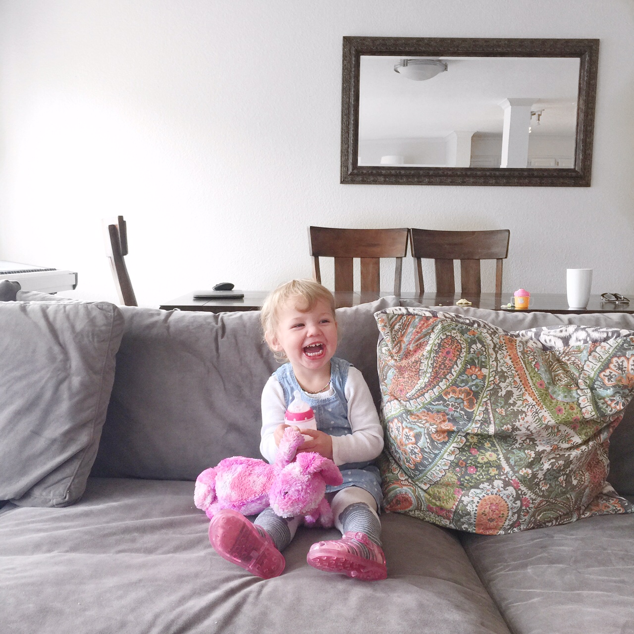 Happy baby on a couch