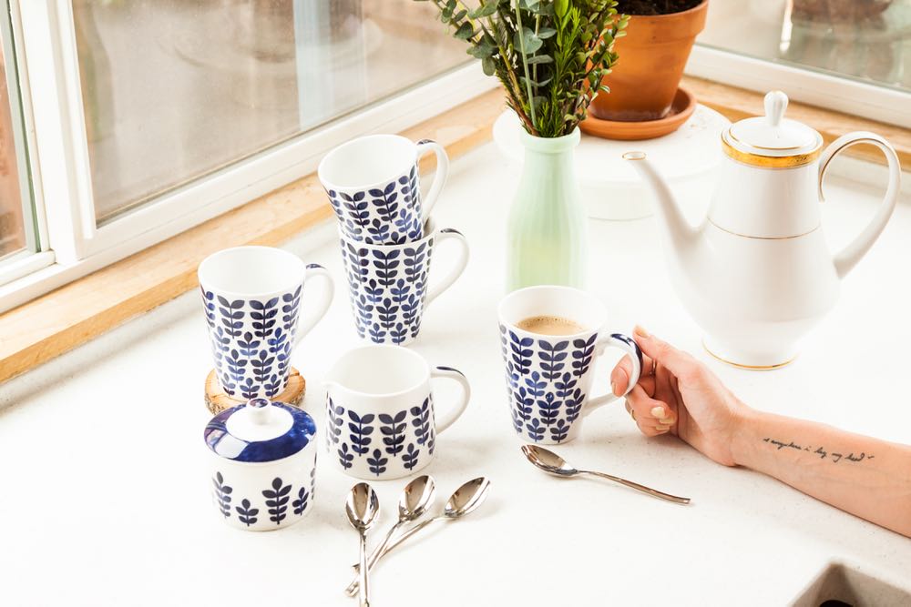 Blue and white Scandinavian style mugs