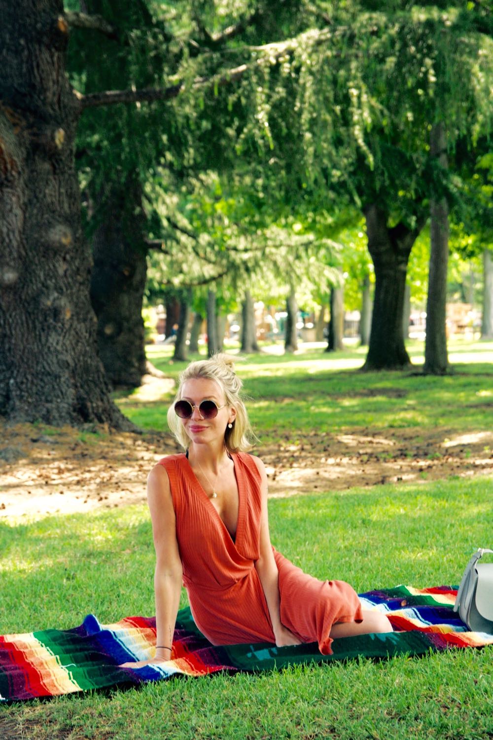 Orange free people very low cut v-neck knit dress