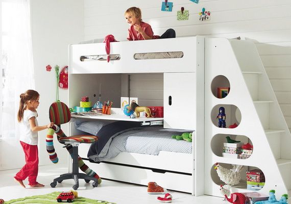 Cool kids' bunkbed setup with desk