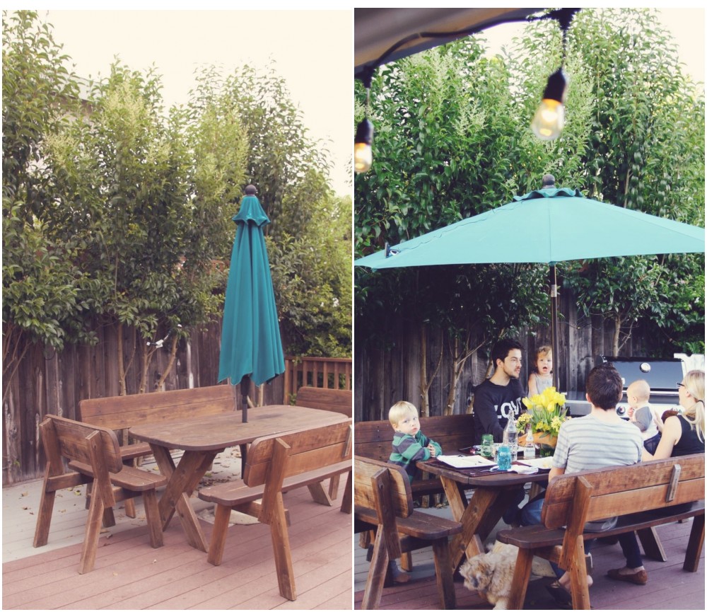 before and after of backyard dining area