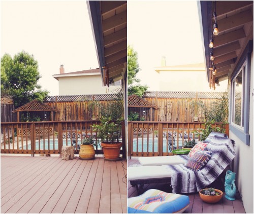 easy backyard makeover with blankets and pillows