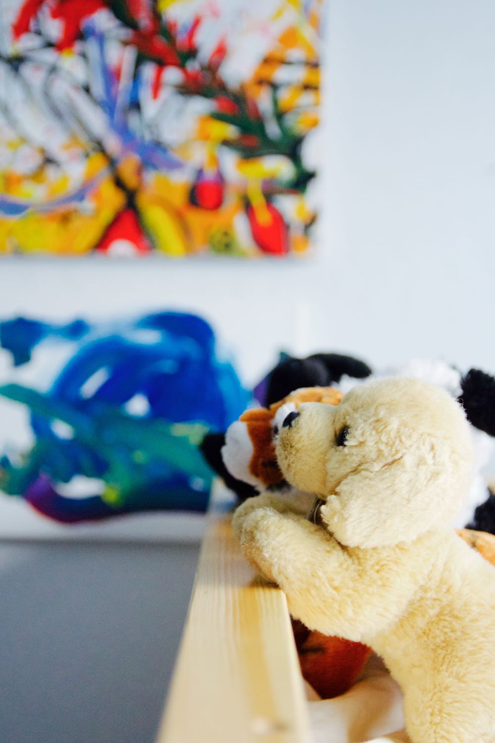 Stuffed puppies in a row