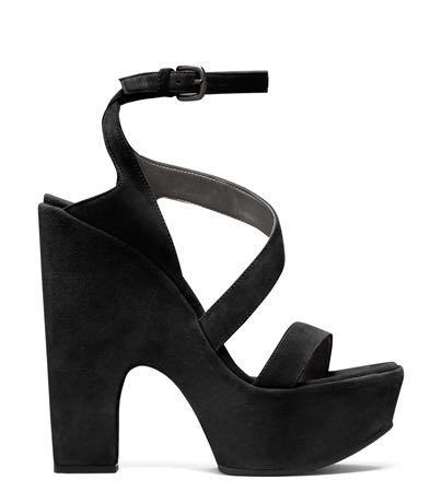 high platform wedge in black suede from stuart weitzman