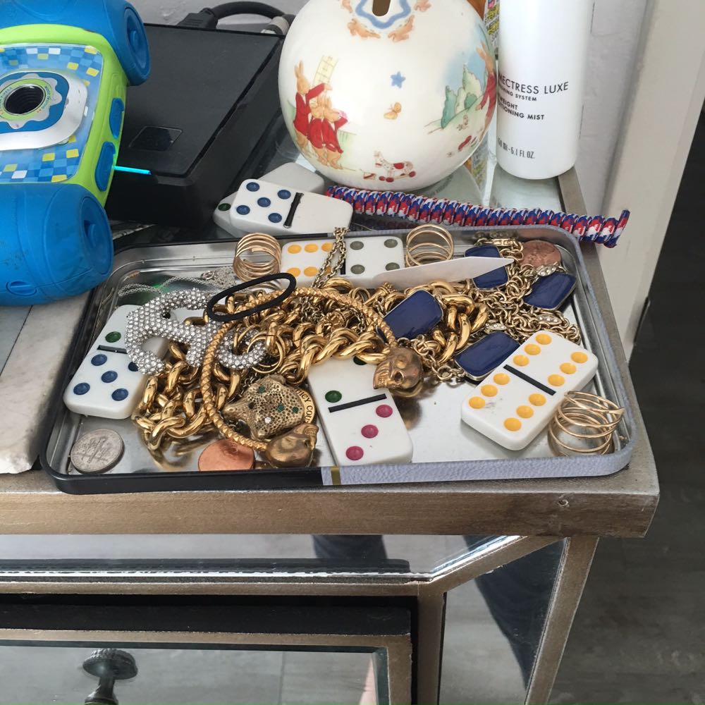 cluttered vanity top