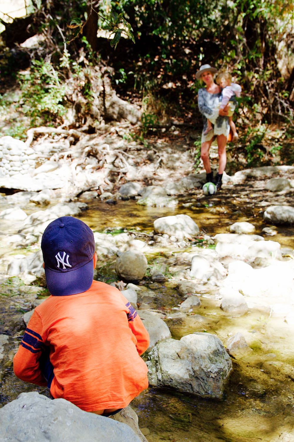 family hike in the woods 