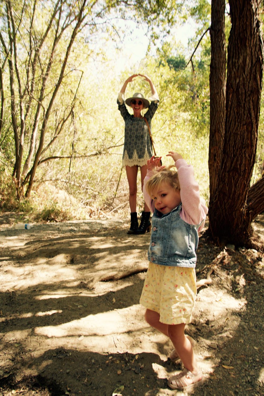 family hike in the woods