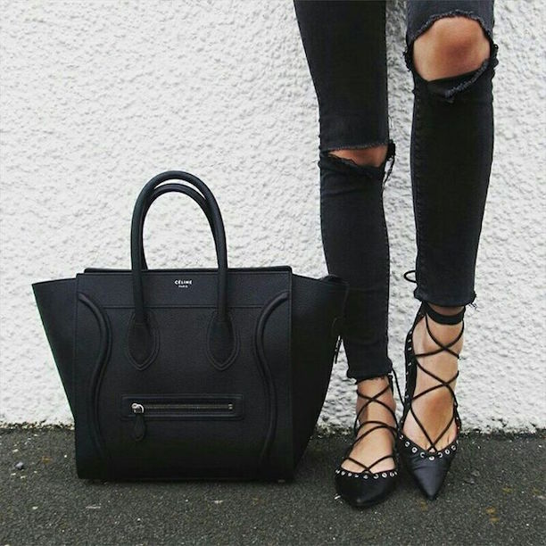 black lace-up ballet flats