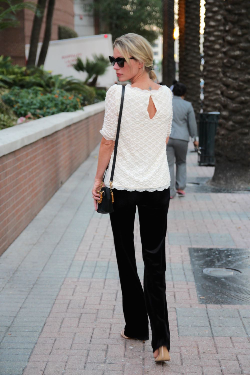 lace joie top and velvet bellbottoms