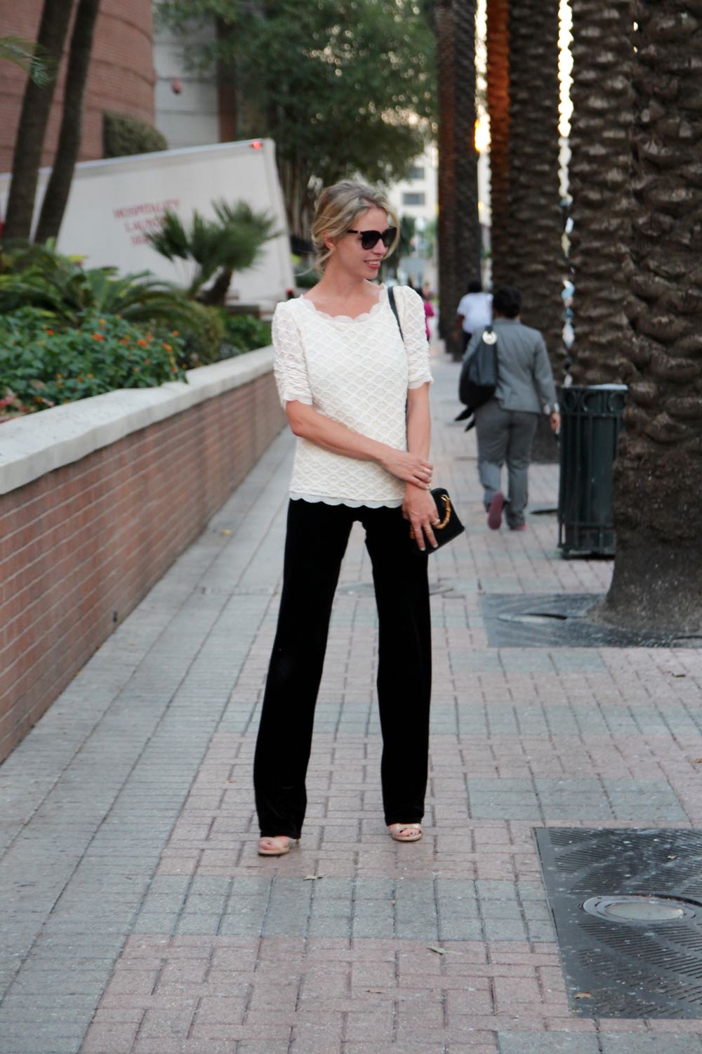 lace joie top and velvet bellbottoms