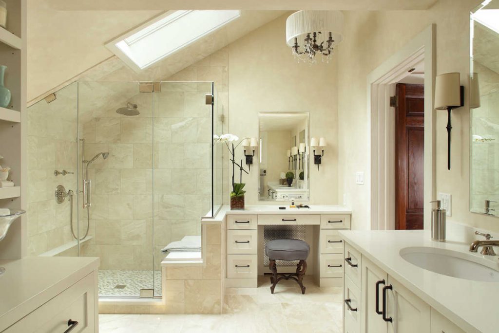 bright modern bathroom with white tiling