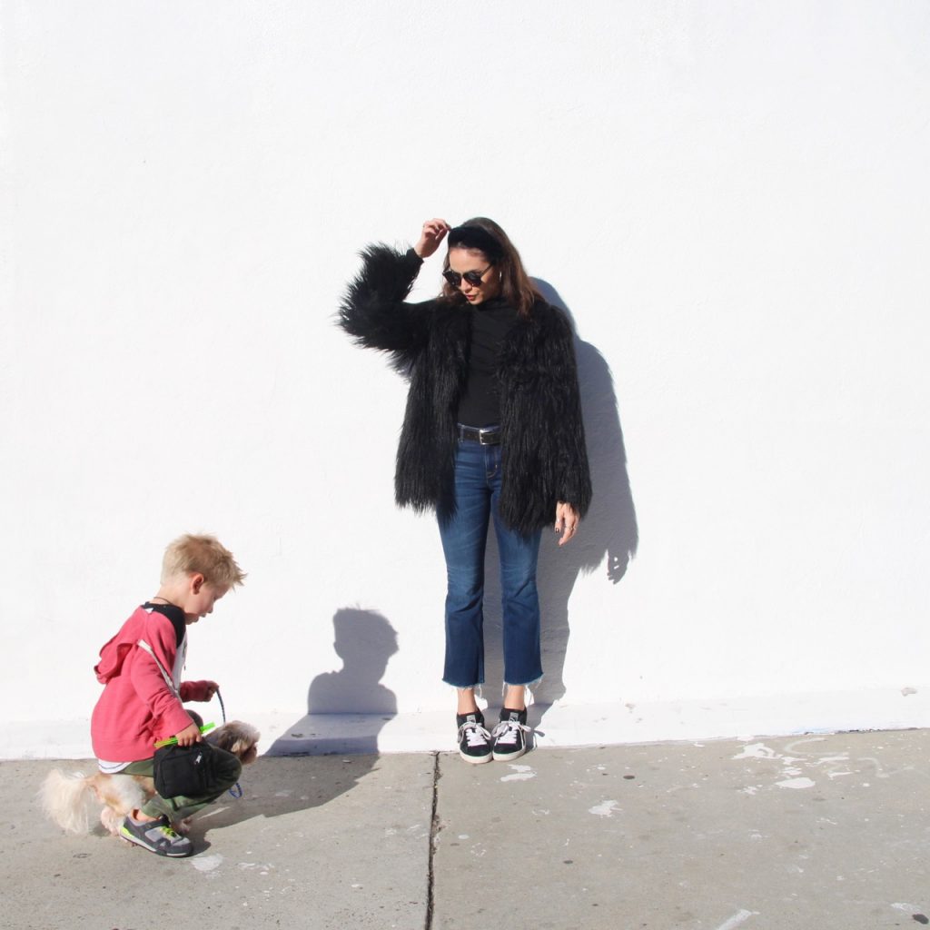 oversize black fuzzy coat