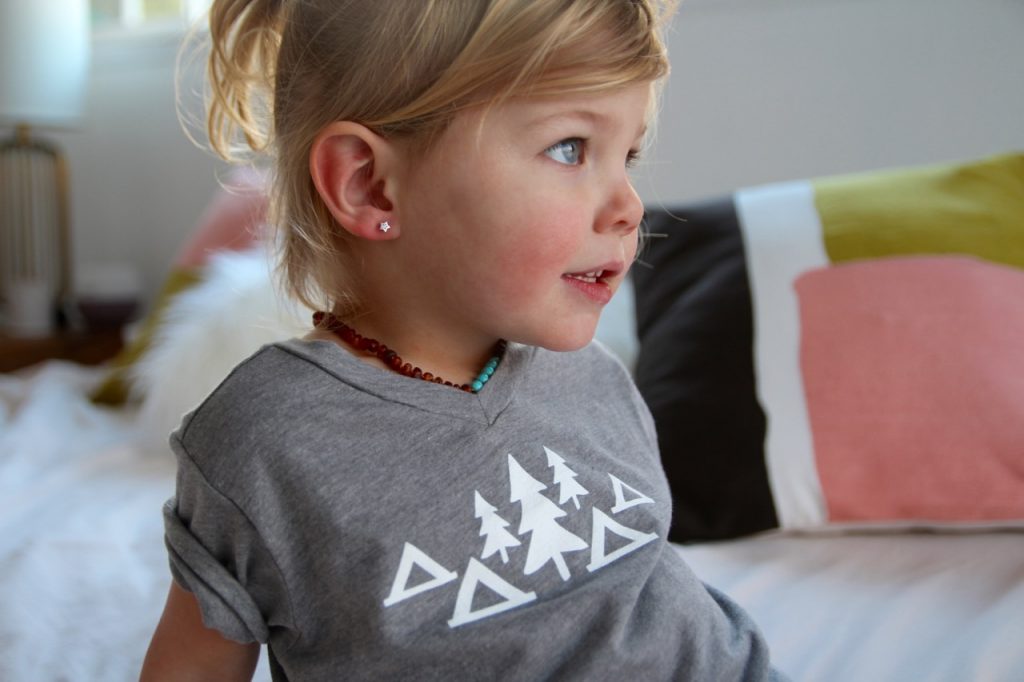 turquoise and amber beaded baby teething necklace