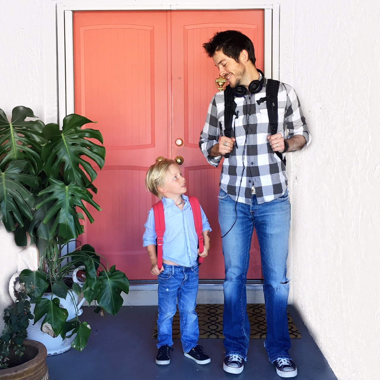 front door painted pink with coral clay