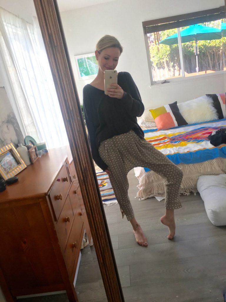 silk sweatpants in harem pant style