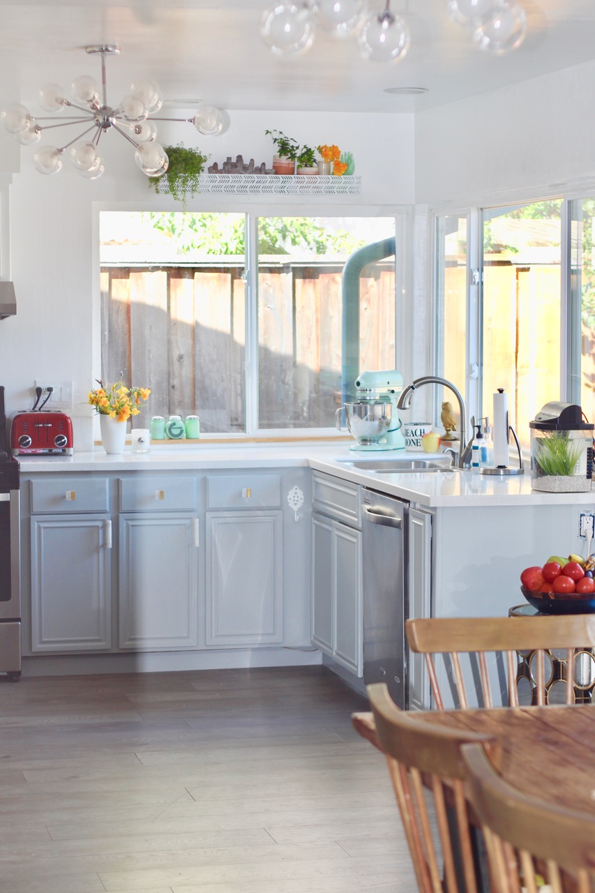 how to inexpensively update dark wood cabinets