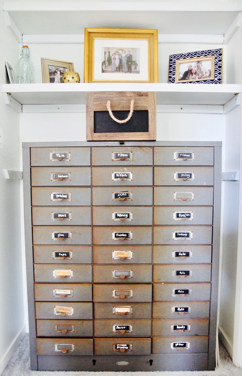 vintage tool cabinet used for storing craft products