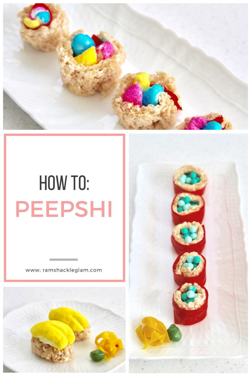 how to make peep sushi or peepshi with Rice Krispies treats