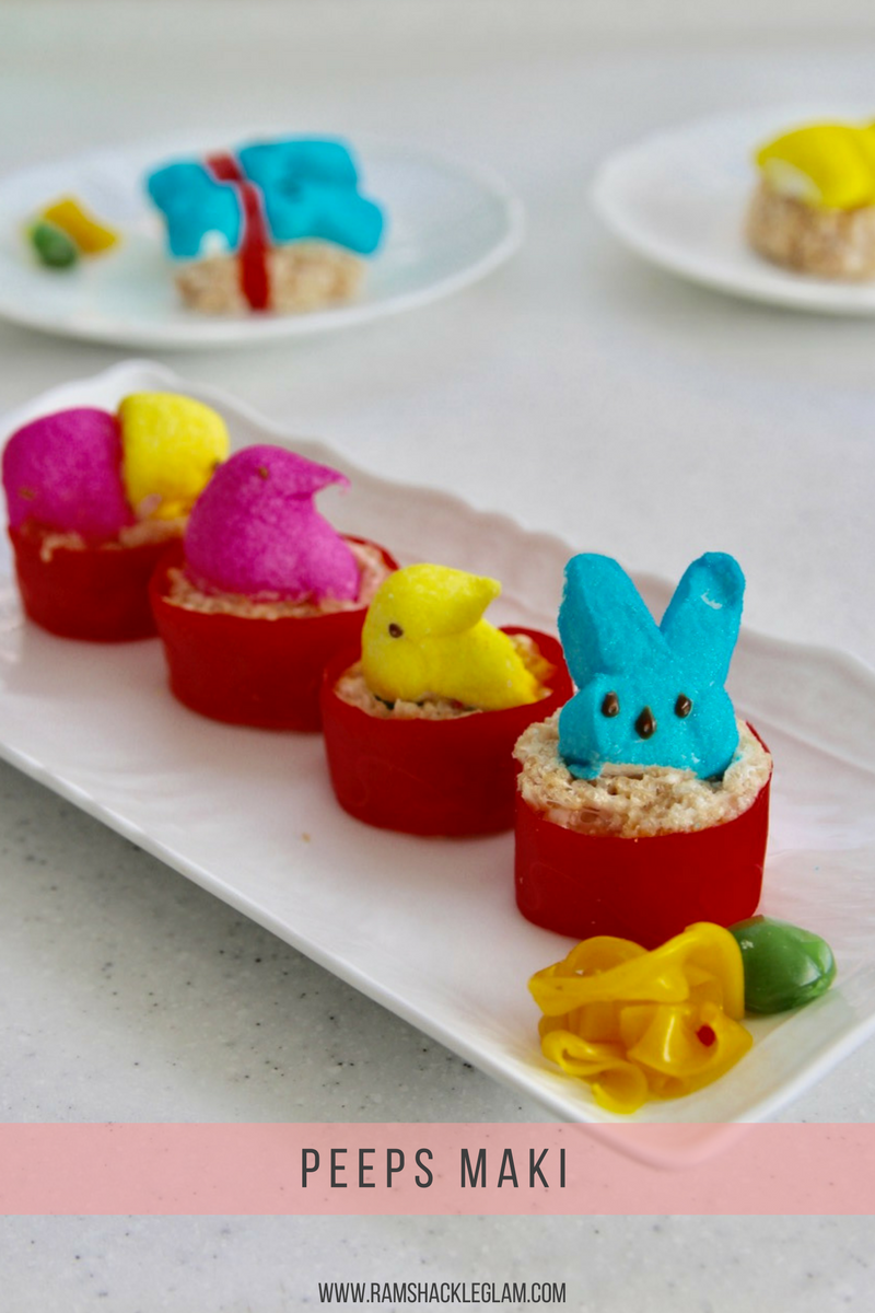 how to make peep sushi or peepshi with Rice Krispies treats