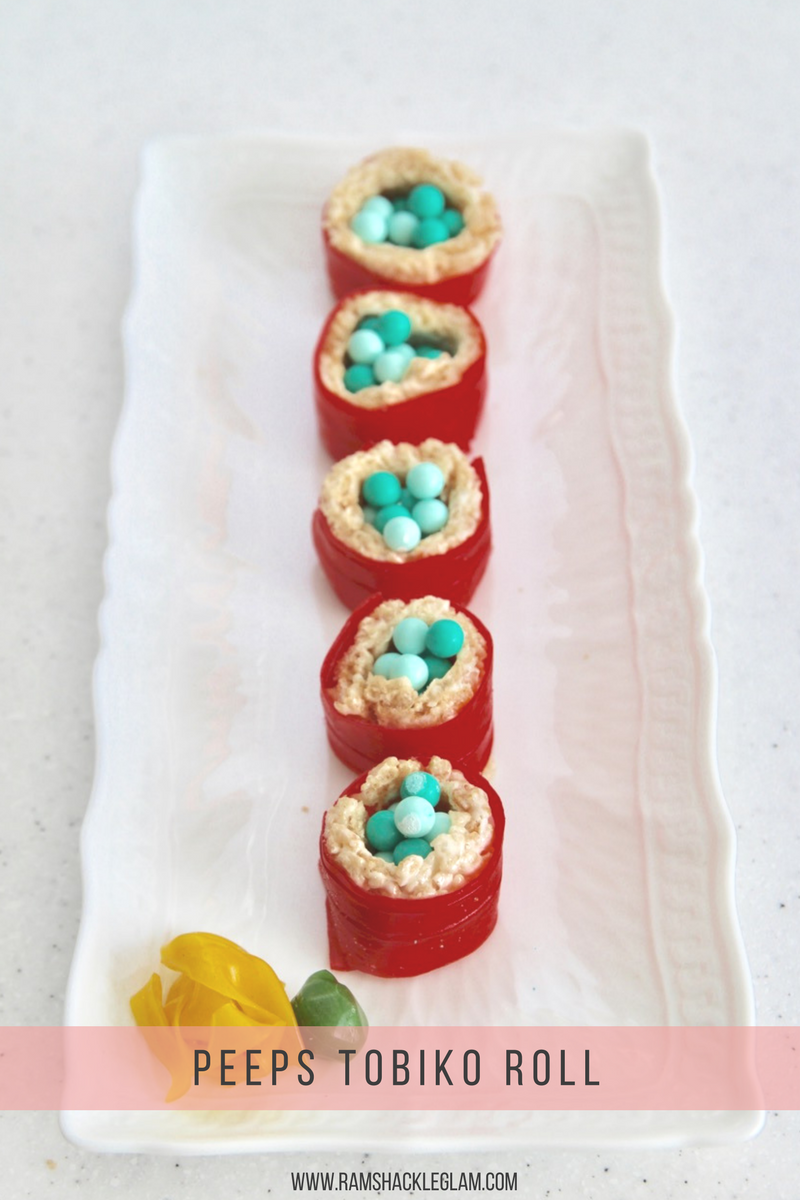 how to make peep sushi or peepshi with Rice Krispies treats