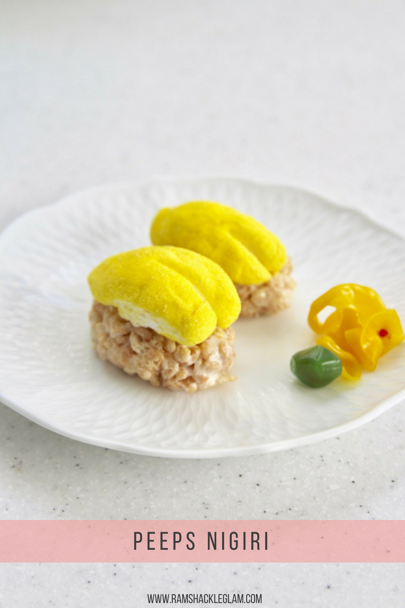 how to make peep sushi or peepshi with Rice Krispies treats