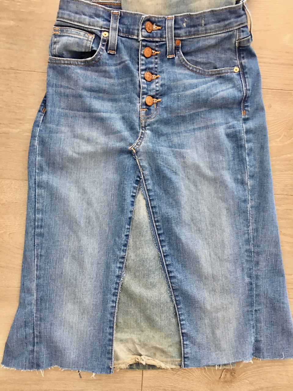 how to make a diy denim mini midi or maxi skirt like Kendall jenner's