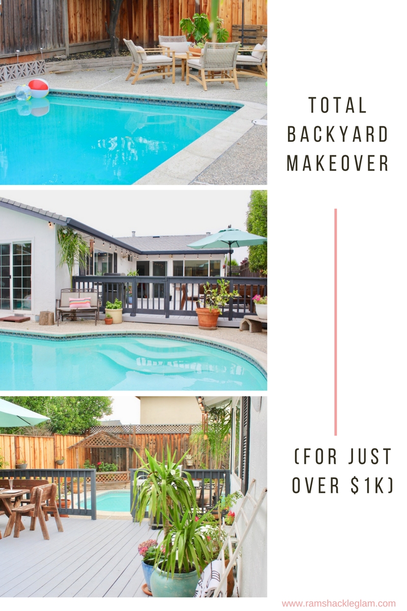 Light grey deck backyard makeover on a budget