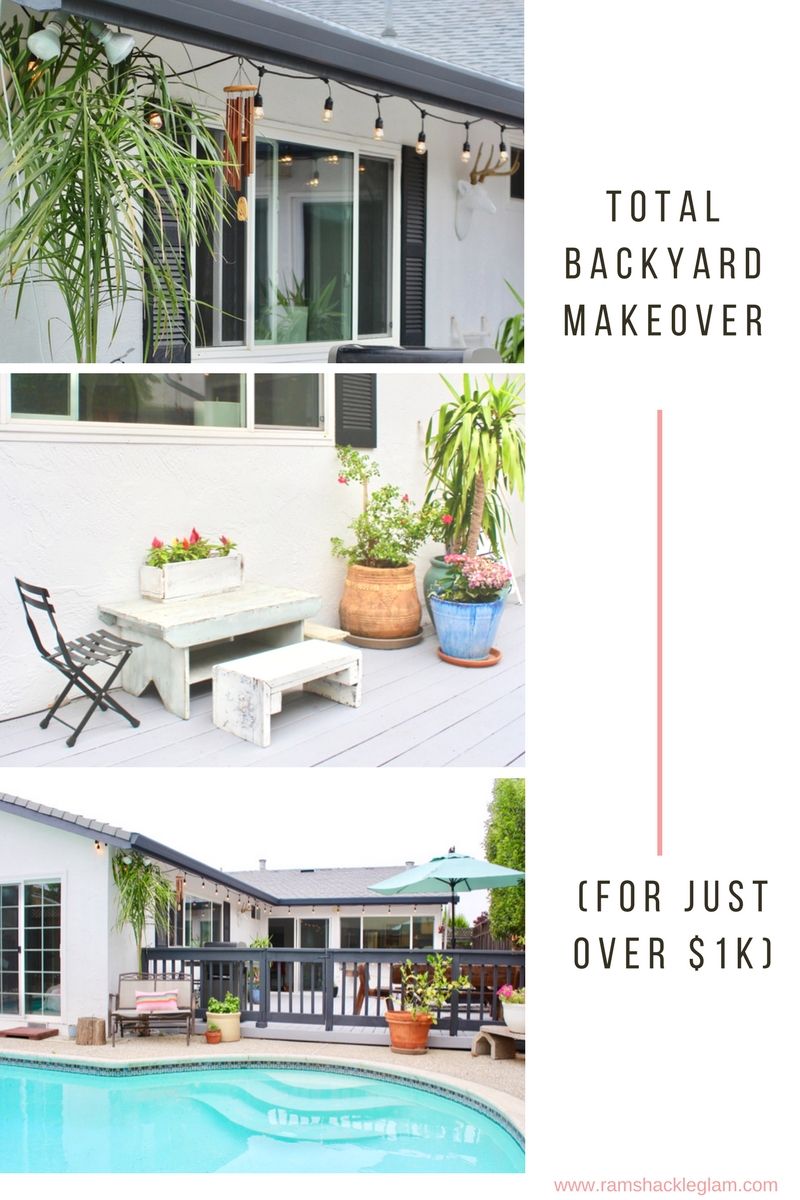 Light grey deck backyard makeover on a budget