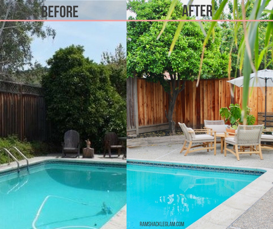 Light grey deck backyard makeover on a budget