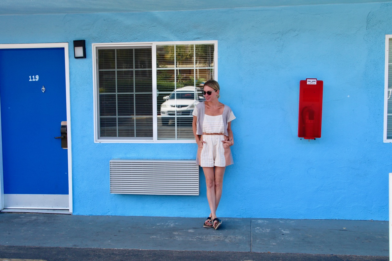 striped linen romper from anthropologie