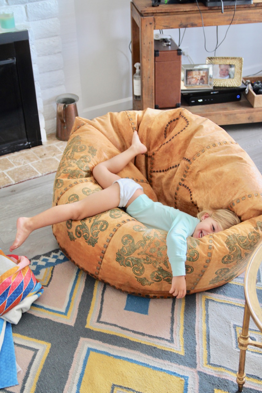 oversized vintage leather beanbag